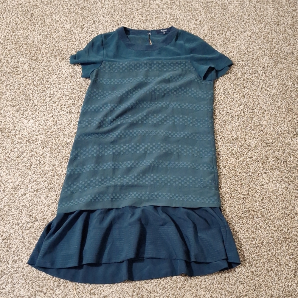 Madewell Womens XS Slubeat Dress Short Sleeve Shift Drop Waist 20s Green